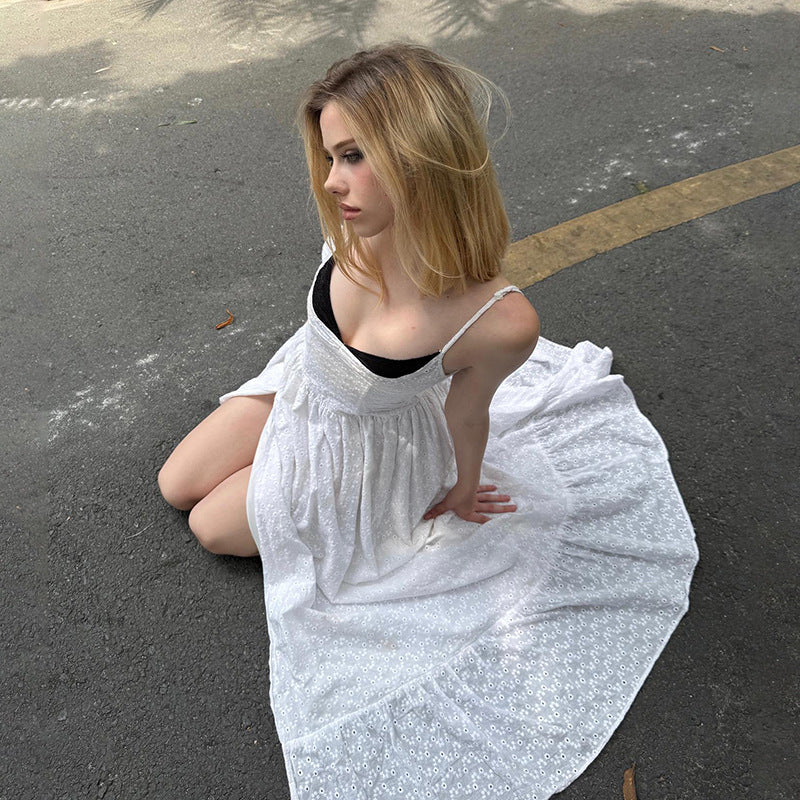 2025 style 2025 spring new women's clothing high split design pendant skirt contrasting color splicing dress