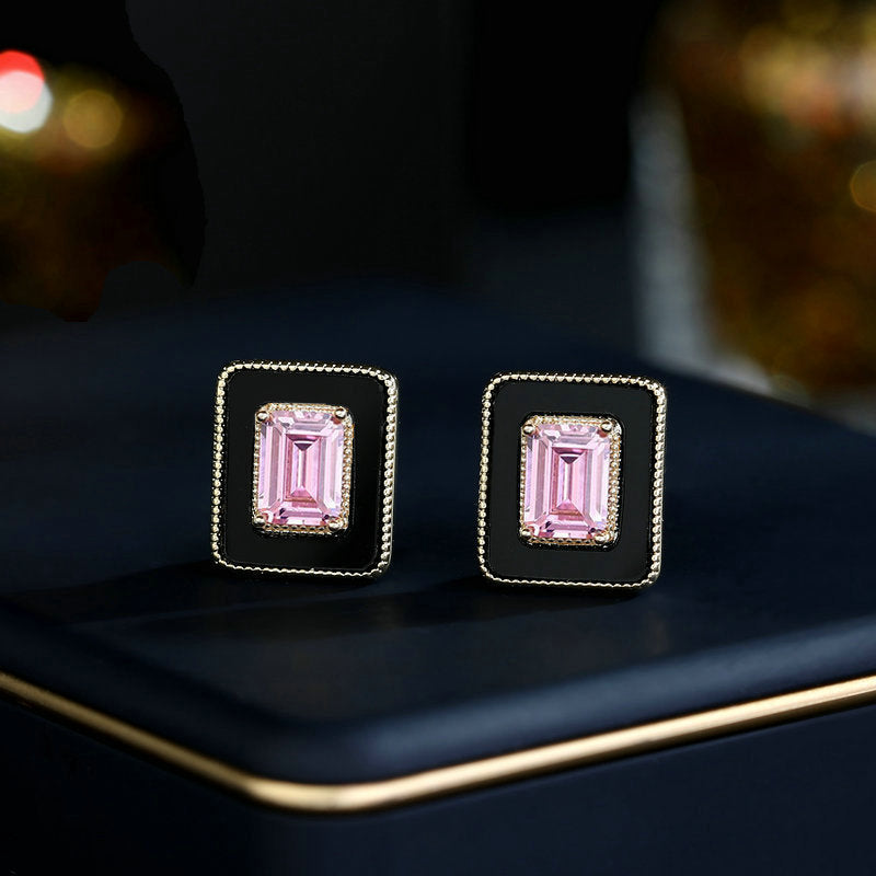 2025 S925 Silver Needle Niche Versatile Temperament Earrings Wholesale Hong Kong Style Fashion Retro Geometric Simple Square Earrings