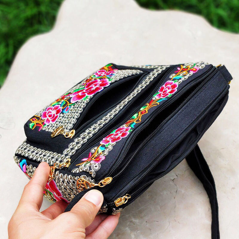 Yunnan National Style Bag Embroidered Women's Shoulder Bag Full Embroidered Crossbody Small Size Dumpling Bag Four-Layer Messenger Bag