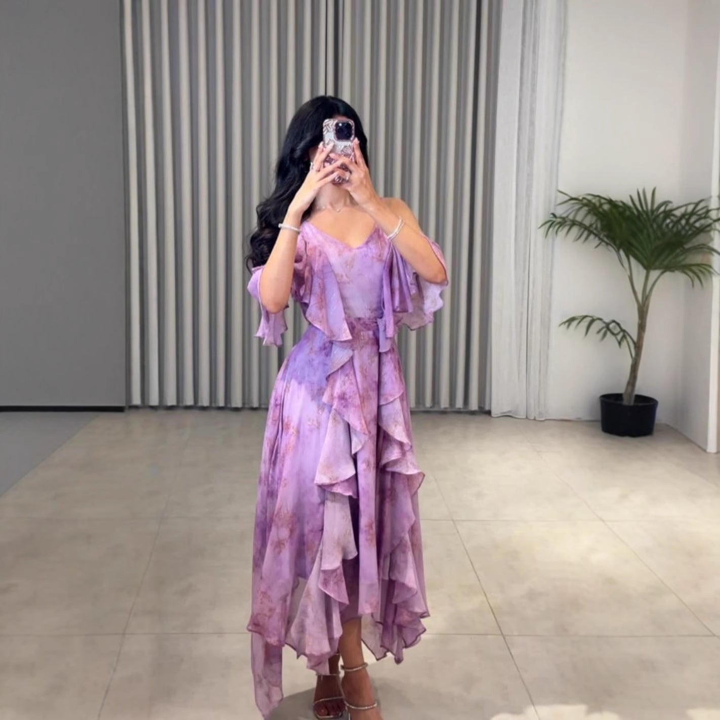 2025 spring and summer new New Popular trade women's clothing independent station Middle East chiffon flower print dress dress