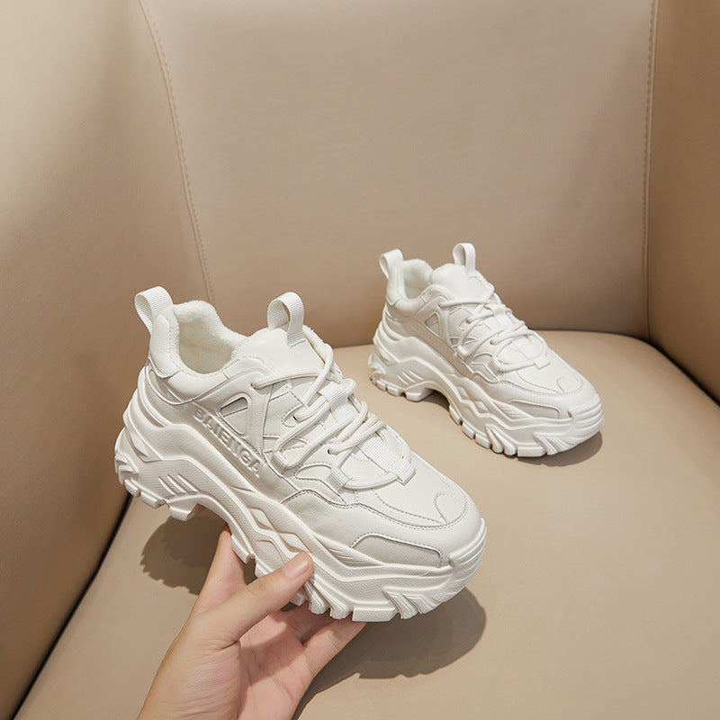 2025 Daddy shoes women's shoes ins tide 2021 popular autumn and winter new thick-soled leather velvet sports and leisure shoes women
