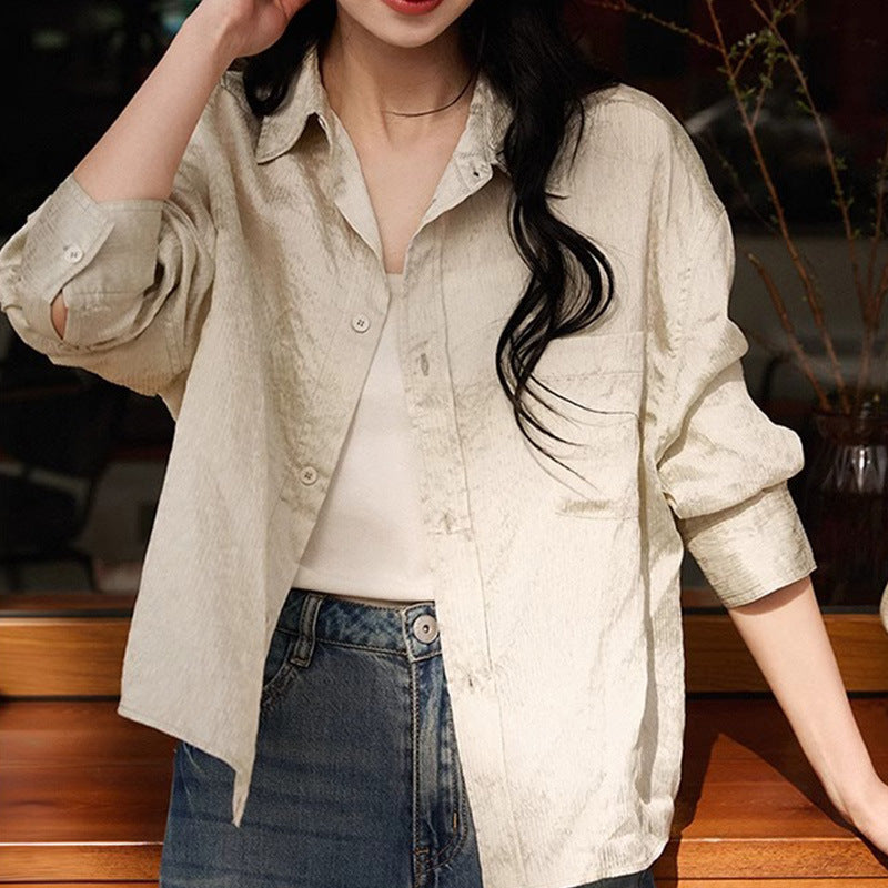 2025 Lyocell fiber Tencel jacquard dark pattern shirt commuter design loose shirt spring and summer new women's clothing