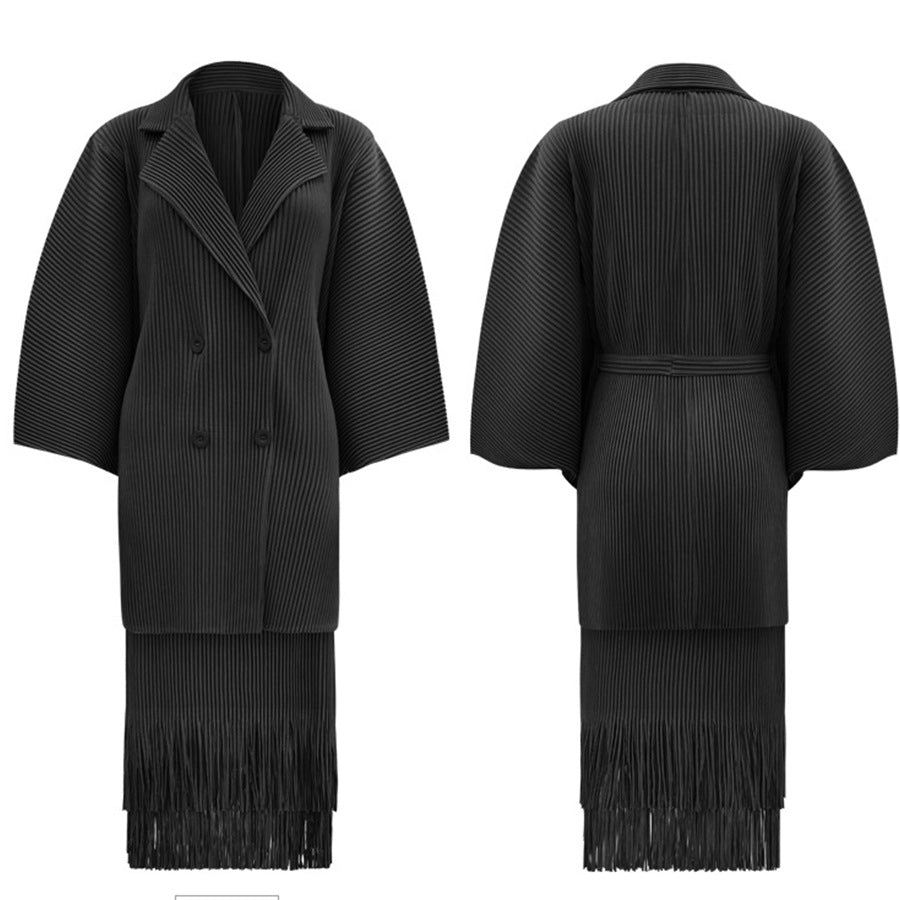 2025 New Popular trade suit women's high-end autumn and winter two-piece set, pleated coat, fringed skirt, a complete set