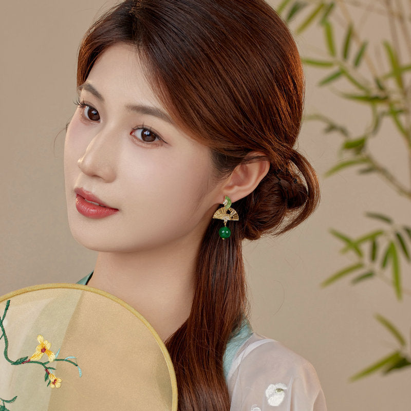 2025 Antique fan earrings wholesale high-end elegant temperament cheongsam Hanfu with retro Chinese style new Chinese earrings