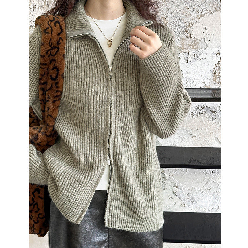2025 popular autumn new top soft waxy lazy style loose knitted cardigan with sweater A23