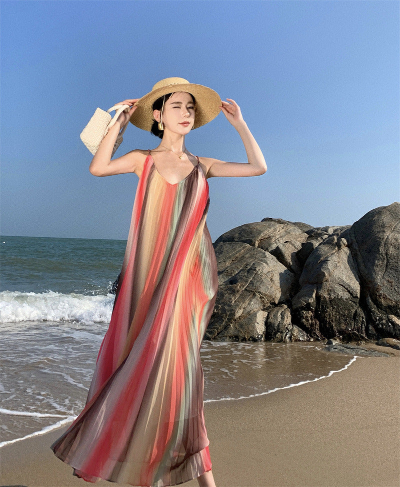 2025 Sanya beach seaside vacation wind suspender dress women's clothing summer Yunnan travel wear super fairy long skirt