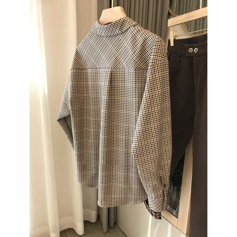 2025 Vintage plaid women's shirt summer new, casual inside with women's clothing, fleece thickened shirt