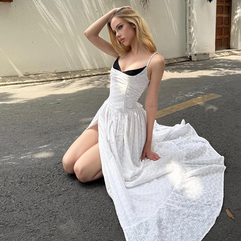 2025 style 2025 spring new women's clothing high split design pendant skirt contrasting color splicing dress