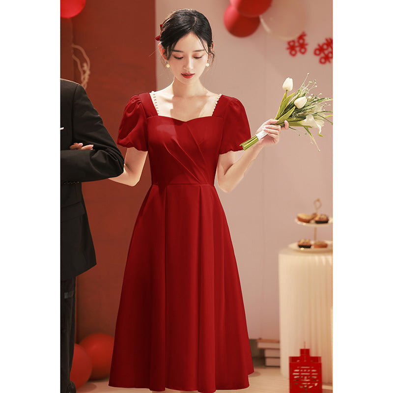 2025 Small white evening dress, usually worn in spring, get a certificate to register, small white dress, toasting dress, female bride engagement dress