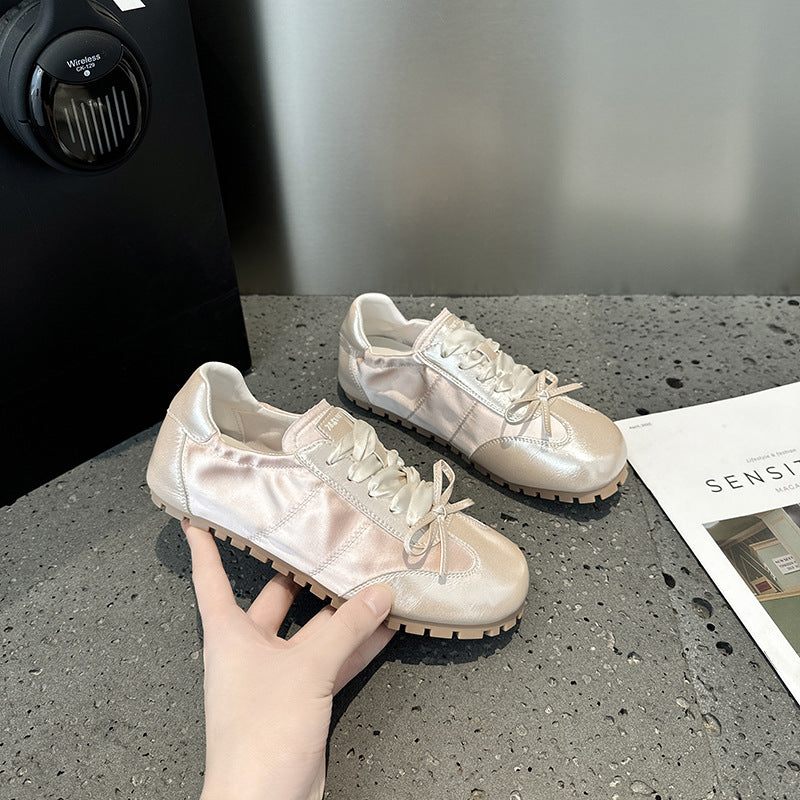 2025 Bow ballet training shoes women's spring and summer new flat-soled soft-soled versatile pink super fire casual little white shoes