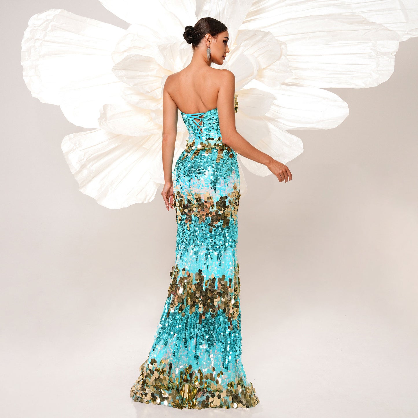 2025 high-end temperament sexy chest wraps straps sequined banquet fishtail evening dress bridesmaid dress women