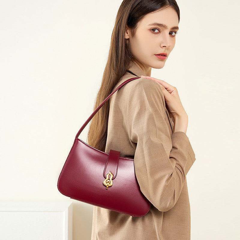 2025 New leather women's bag niche bridal bag young red high-end textured underarm bag women's daily shoulder bag