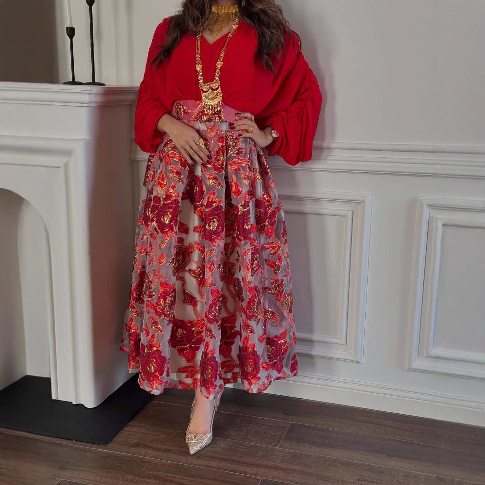 2025 spring and summer new New Popular trade women's clothing independent station Middle East flower jacquard embroidered evening dress