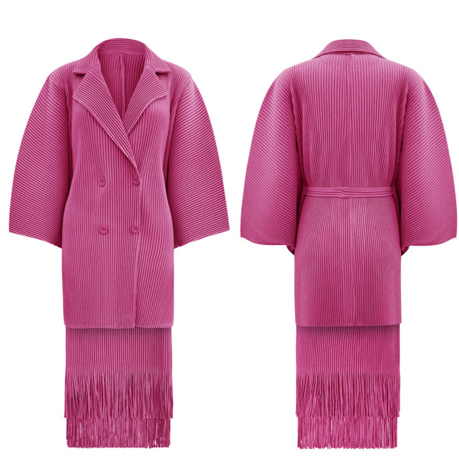 2025 New Popular trade suit women's high-end autumn and winter two-piece set, pleated coat, fringed skirt, a complete set