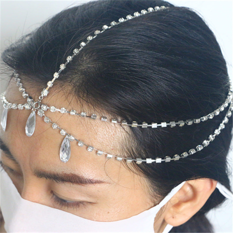 YL2518 2025 Hair band Water drop-shaped gemstone pendant Rhinestone single row diamond chain headband Headband Headband