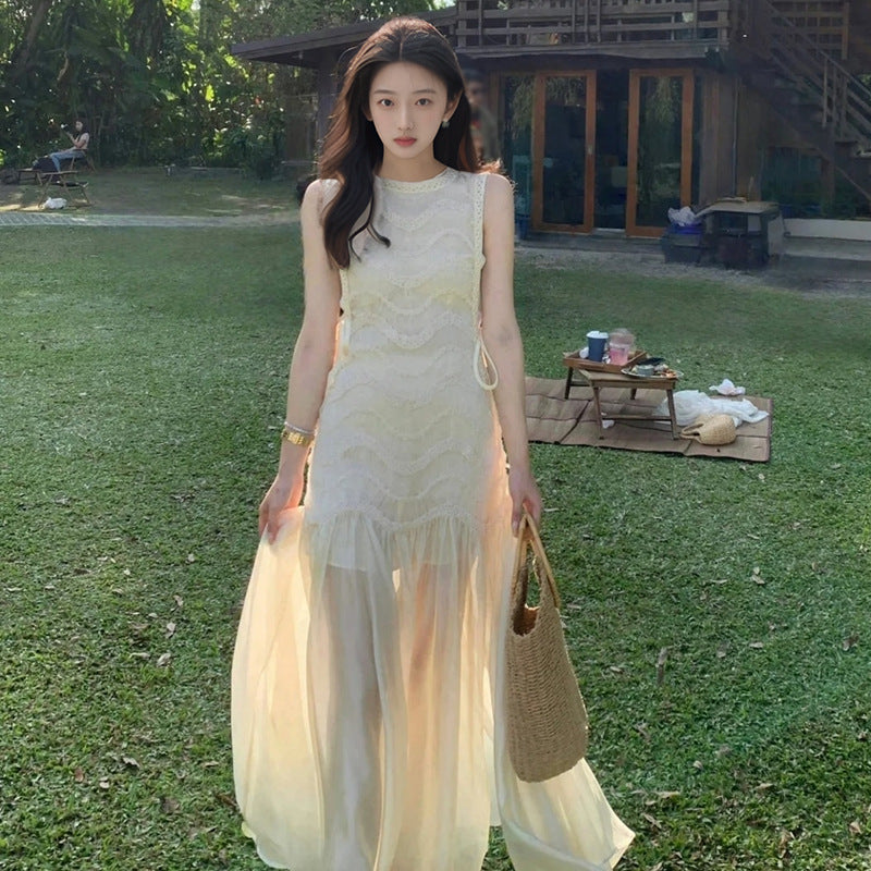 2025 summer heavy industry mesh splicing vest dress new high-end light luxury long dress women N3019