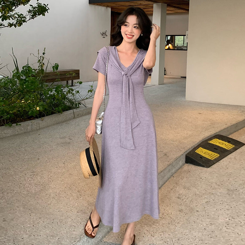 2025 spring new Korean version high waist shawl design short sleeve knitted dress children 88251