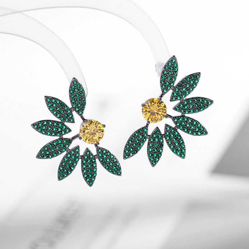 2025 new earrings slightly inlaid with colored zircon retro Hong Kong style 925 silver needle earrings women's flower stud earrings