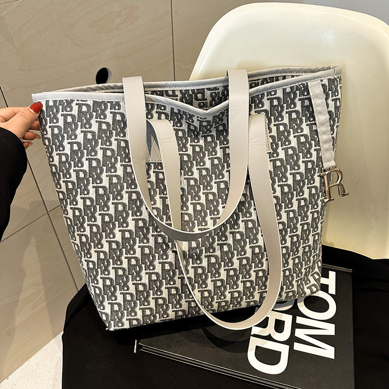 New Large Capacity One-Shoulder Portable Canvas Bag Women's Bag Tote Bag Korean Style All-Match Leisure Bag Large Capacity Hong Kong Style Fashion