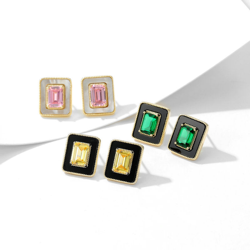 2025 S925 Silver Needle Niche Versatile Temperament Earrings Wholesale Hong Kong Style Fashion Retro Geometric Simple Square Earrings