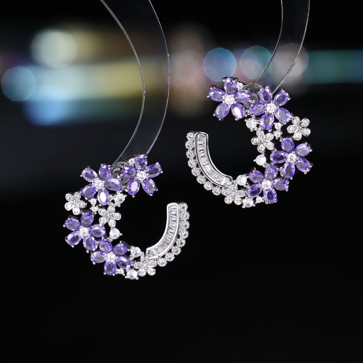 2025 Light luxury high-end zircon flower earrings niche design fresh temperament s925 silver needle elegant flower cluster earrings