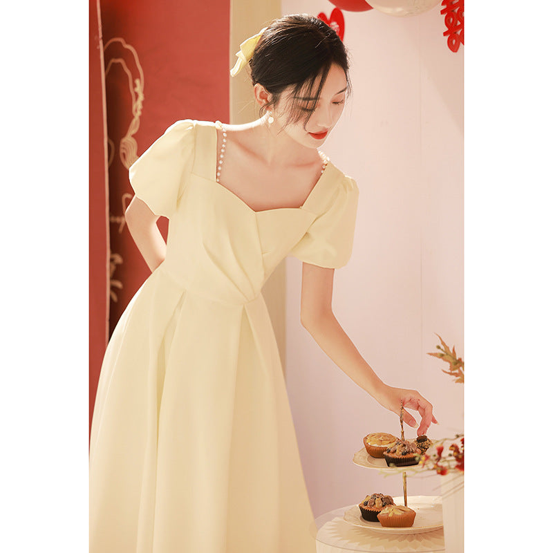 2025 Small white evening dress, usually worn in spring, get a certificate to register, small white dress, toasting dress, female bride engagement dress