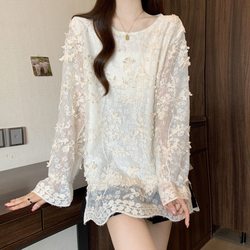 Large size women's clothing 2025 spring new retro jacquard chiffon shirt women's high-end age-reducing shirt top women's clothing