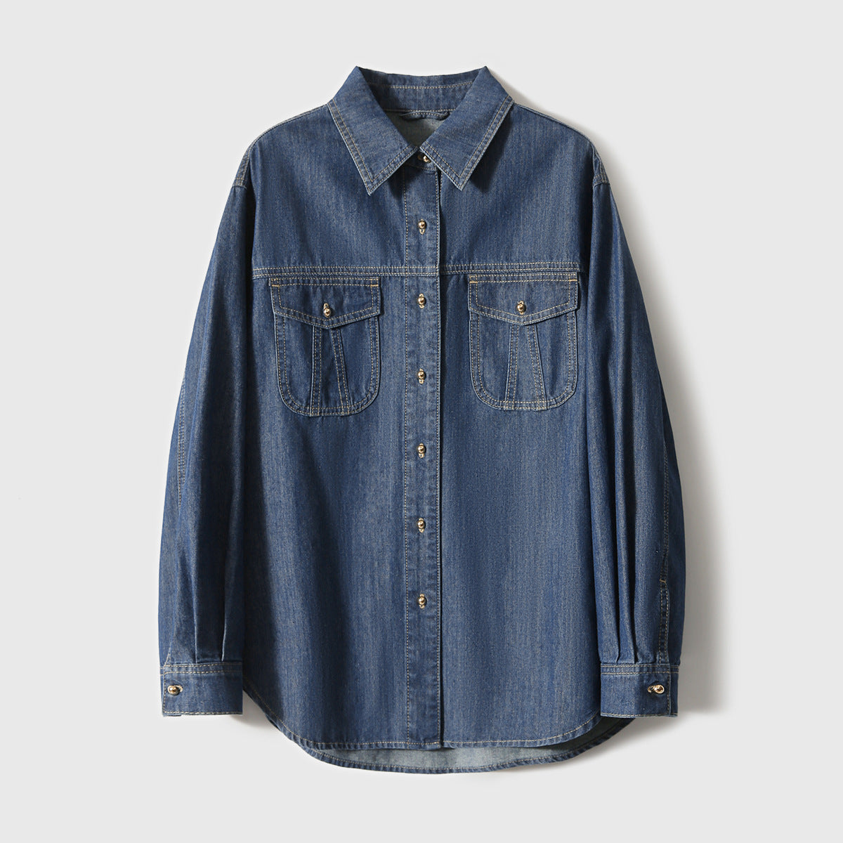 2025 Commuter stacking versatile, casual denim shirt women's spring new women's shirt blue long-sleeved top