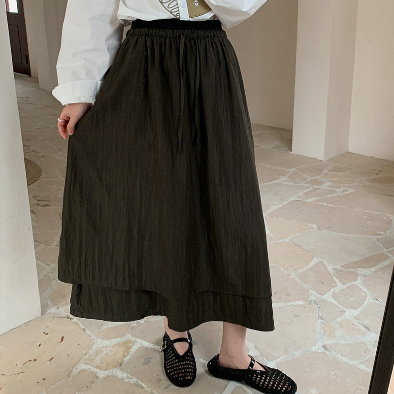 Cotton cocoon, two-color gray pendant feeling, double-layer waist, half skirt, thin skirt, simple and elegant, small man shows height artifact