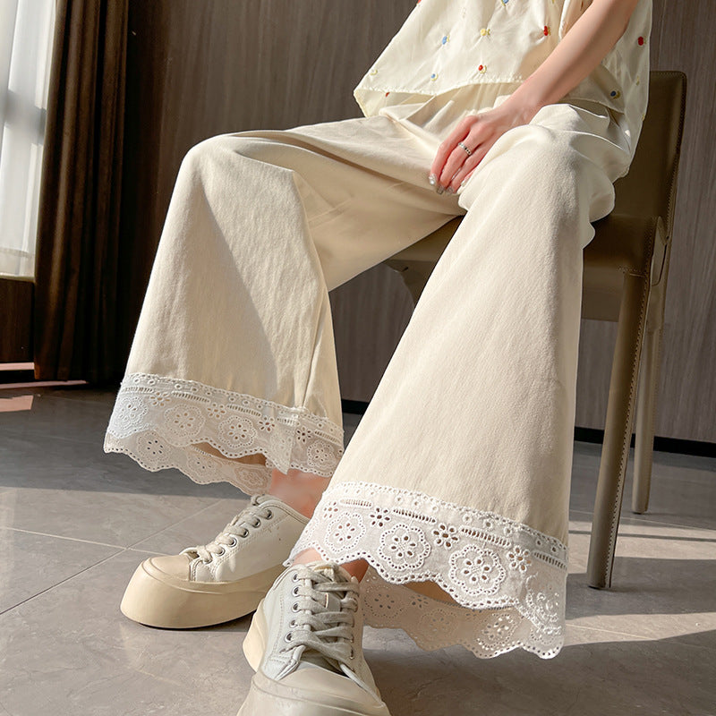 Lace lace wide-leg pants women's 2025 spring and summer clothing new loose and thin fashion high waist drape straight casual pants
