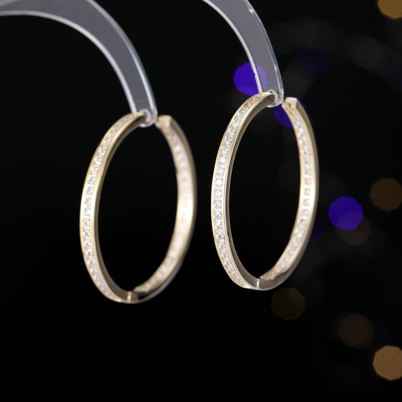 2025 Niche Design Advanced Element Ring Ear Buckle Zircon Inlaid Geometric Large Earrings Simple Atmospheric Circle Circle Earrings