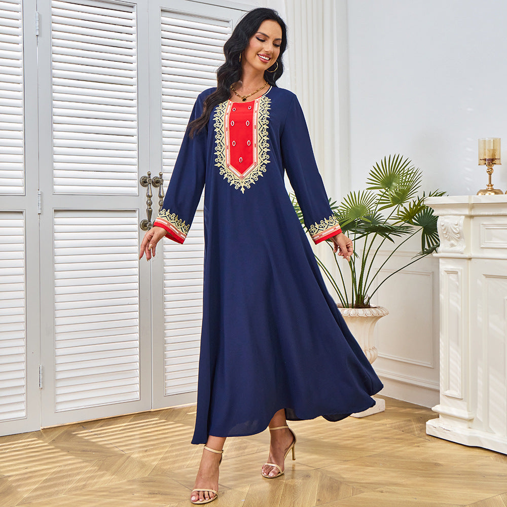 Popular trade Middle East robe women's clothing popular summer new embroidered diamond-encrusted dress Muslim long-sleeved dress