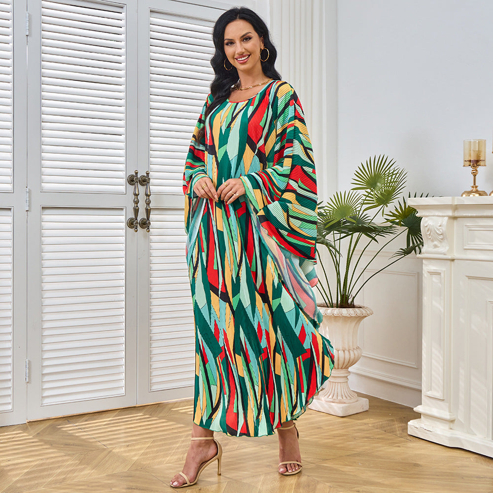 Middle East Popular trade Muslim women's long dress Dubai Arab summer new fashion pleated print dress women