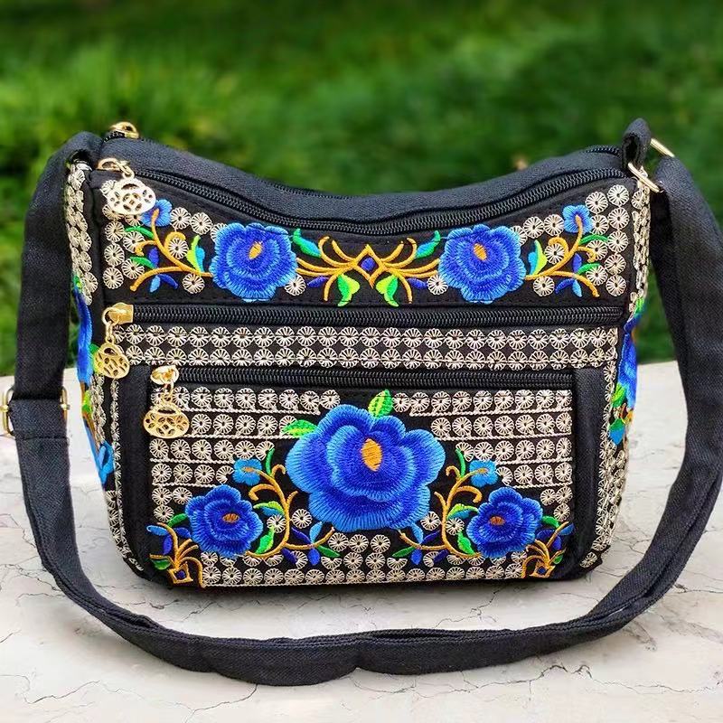 Yunnan National Style Bag Embroidered Women's Shoulder Bag Full Embroidered Crossbody Small Size Dumpling Bag Four-Layer Messenger Bag