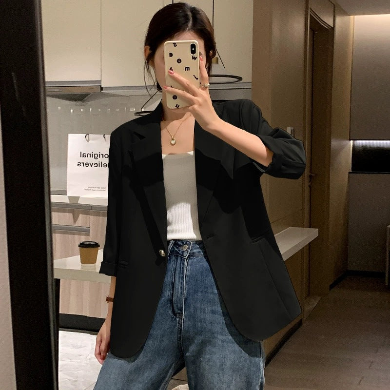 Beige blazer women's small short 2025 spring and summer new Korean version of high-end seven-quarter sleeve thin suit