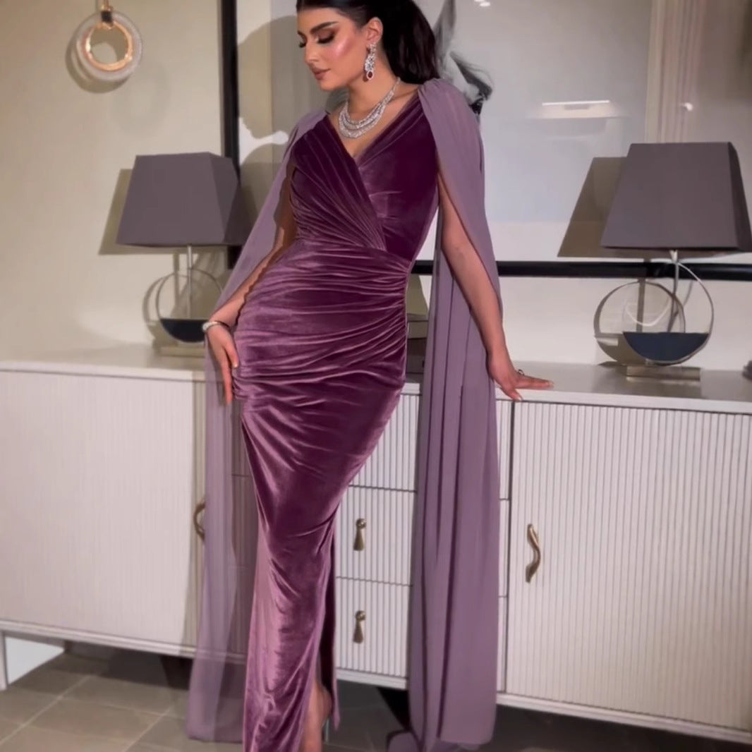 2025 popular autumn and winter new New Popular trade women's clothing independent station ebay Middle East hip-wrapped sleeve evening dress