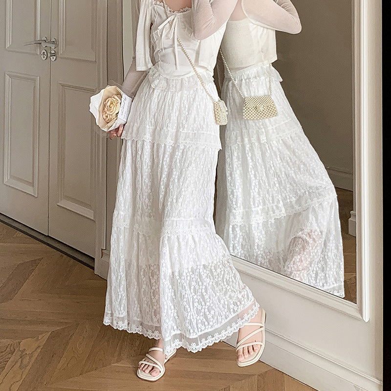 White lace skirt 2025 new design sense embroidered princess tutu skirt casual cake long skirt women's Popular trade