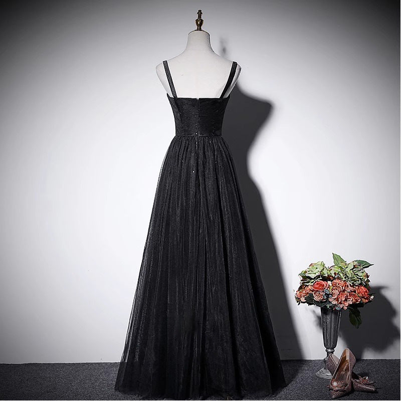 2025 Black Hepburn style evening dress new suspender banquet temperament advanced sense light luxury high-end dress women look thin