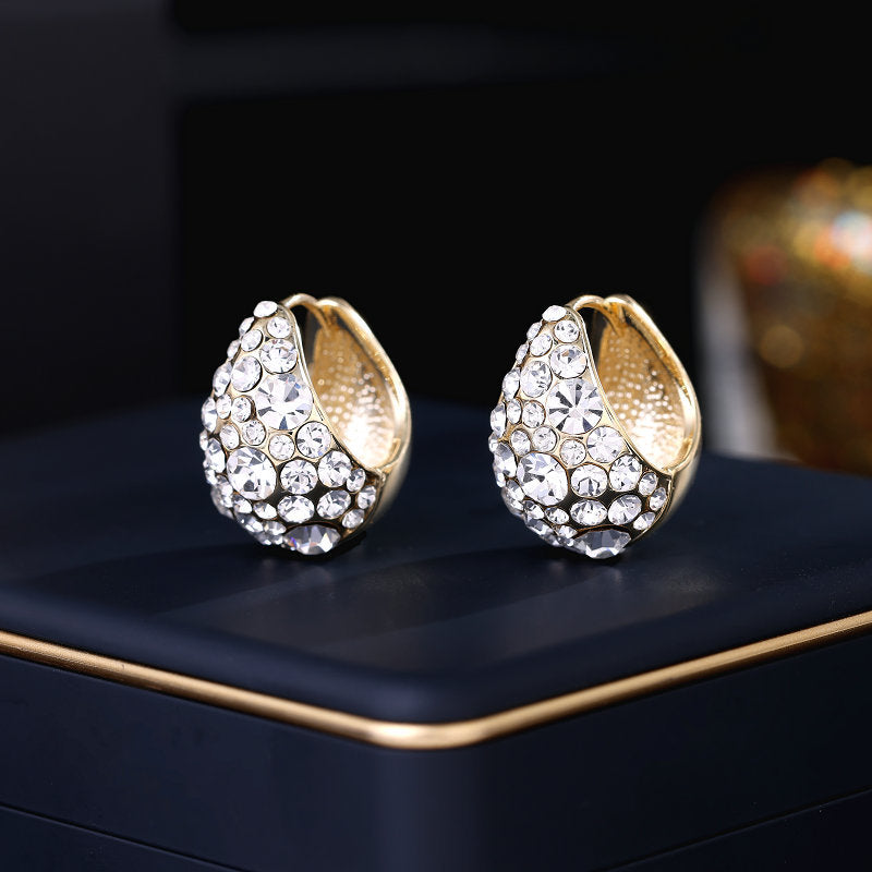 2025 Korean Internet celebrity temperament three-dimensional full diamond inlaid earrings 2023 new trendy niche design feeling water drop shaped ear buckle