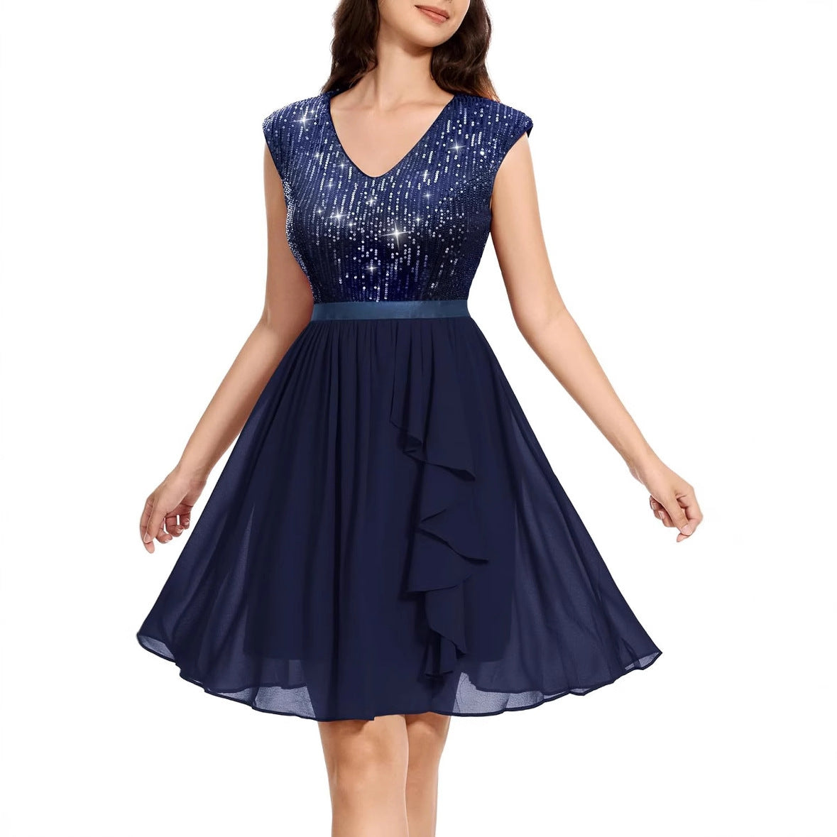 2025New Crew Neck Short Sleeve Fashion Sequins Skinny Party Ball Dress