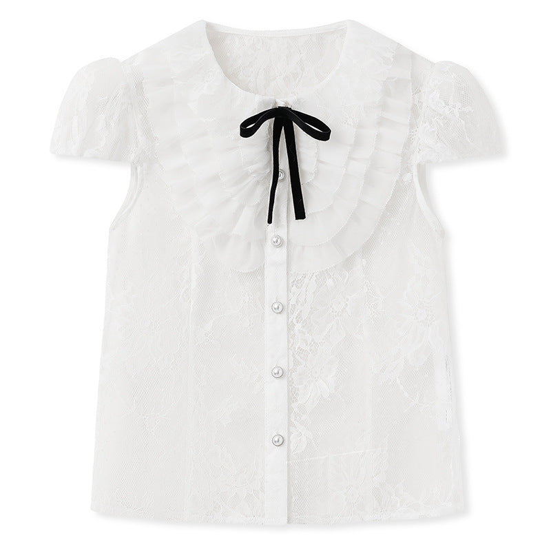Summer Korean sweet and gentle wind waist cake skirt women's short fashion lace shirt skirt set N3033