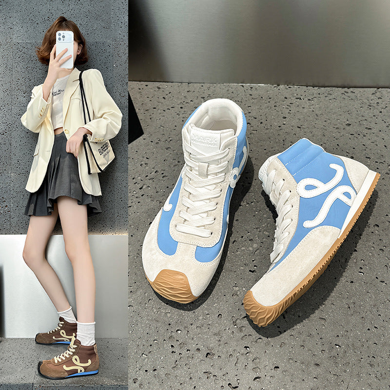 2025 spring height increase retro Forrest Gump shoes women's waffle shoes board shoes color matching German training shoes high-top sports and leisure shoes