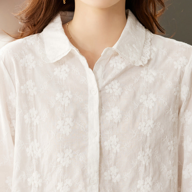 direct sales embroidered white shirt women's long sleeves spring clothes new sweet temperament backing shirt top