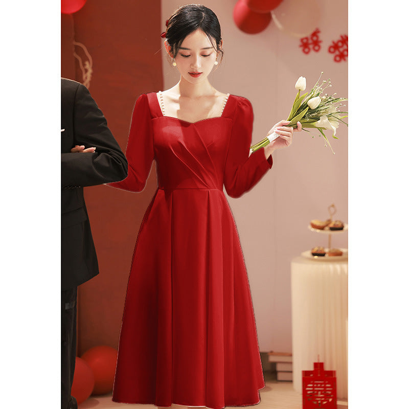 2025 Small white evening dress, usually worn in spring, get a certificate to register, small white dress, toasting dress, female bride engagement dress