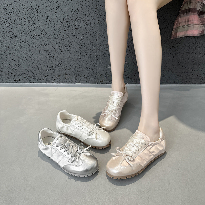 2025 Bow ballet training shoes women's spring and summer new flat-soled soft-soled versatile pink super fire casual little white shoes