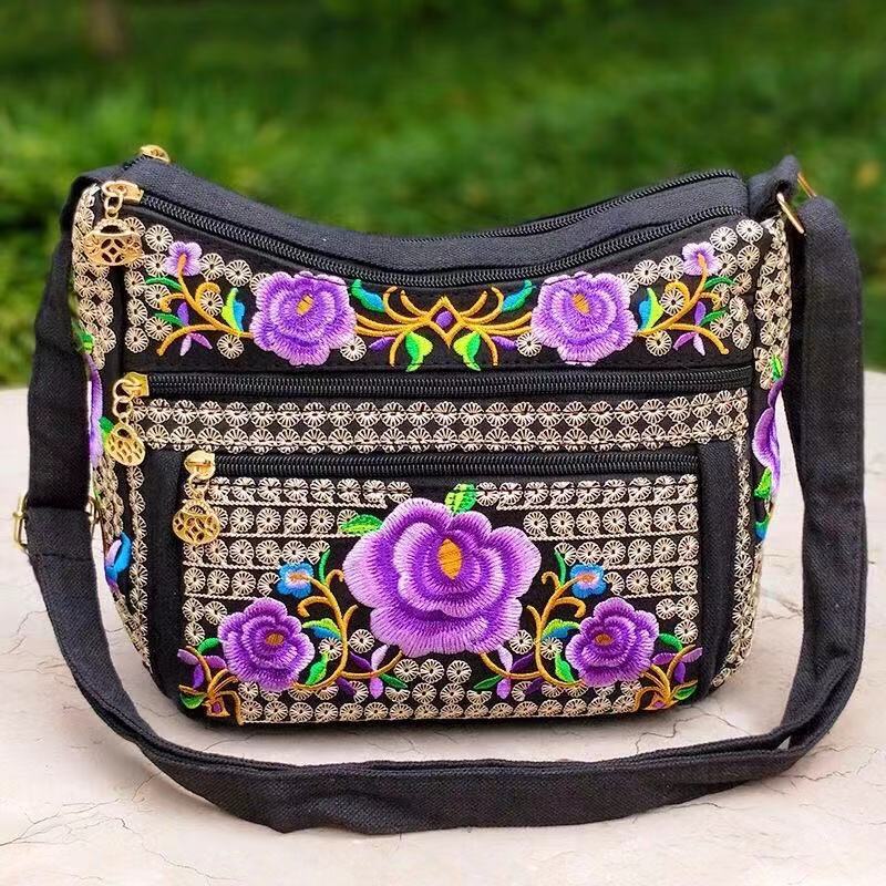 Yunnan National Style Bag Embroidered Women's Shoulder Bag Full Embroidered Crossbody Small Size Dumpling Bag Four-Layer Messenger Bag