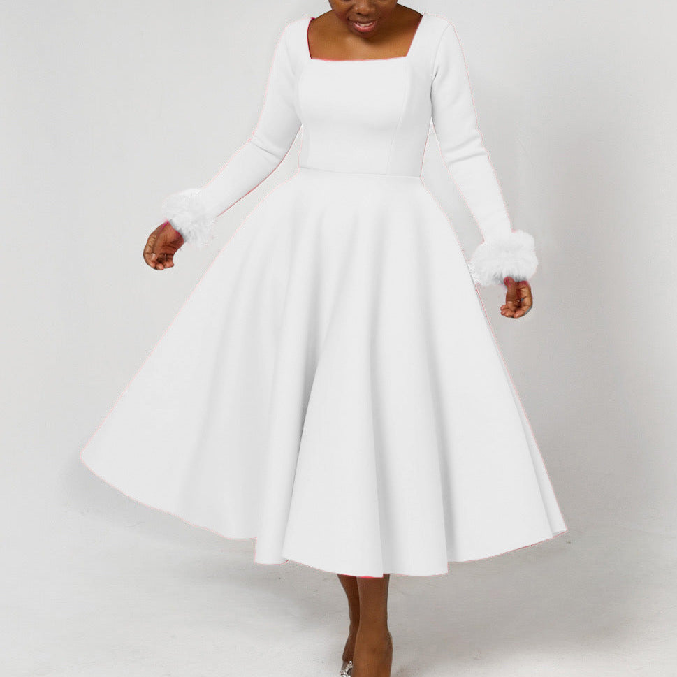 BENPAOLV D451 party dress independent station winter temperament elegant fluffy decorative big skirt dress African dress