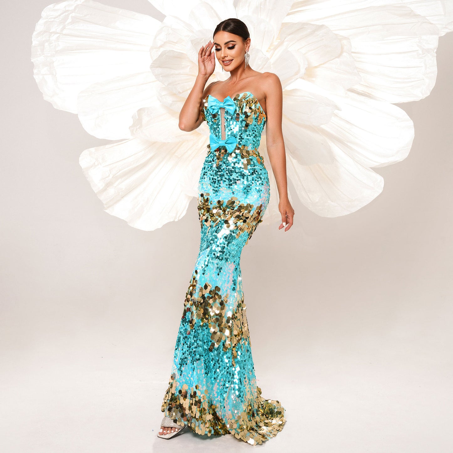 2025 high-end temperament sexy chest wraps straps sequined banquet fishtail evening dress bridesmaid dress women