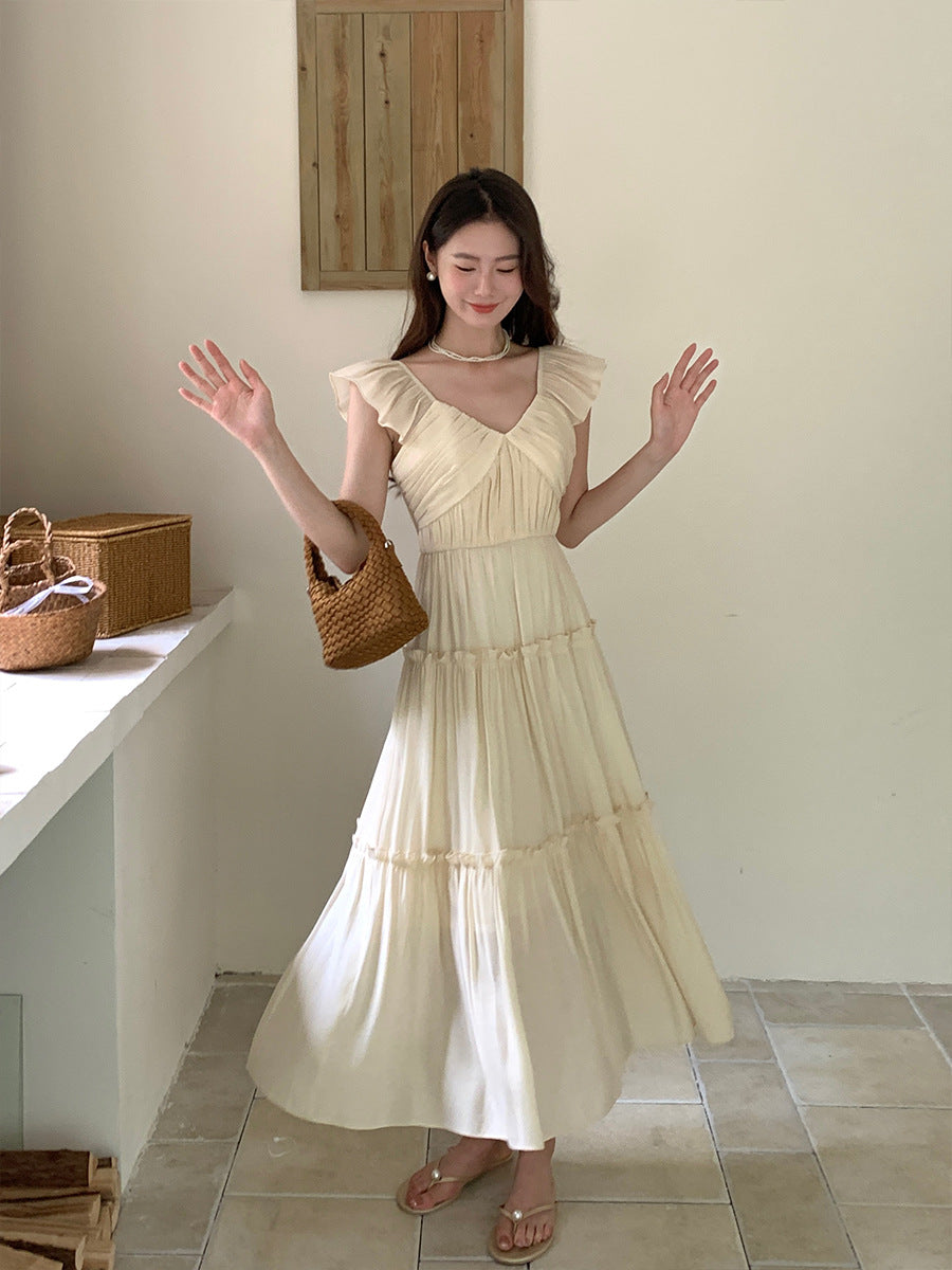 2025 Thirteen Lines Spring and Summer New Temperament Mesh Fairy High Waist Sleeveless Suspender Dress 8372