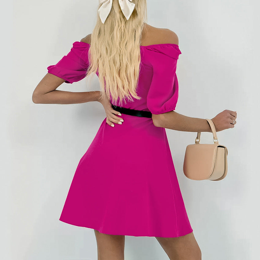 2025 Temperament Square Neck Bubble Sleeve High Waist Slim A Pendulum Dress popularwildberries Spring Hot Sale New Women